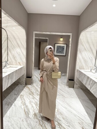 Efil Bağlamalı Elbise - Bej - Duendeca