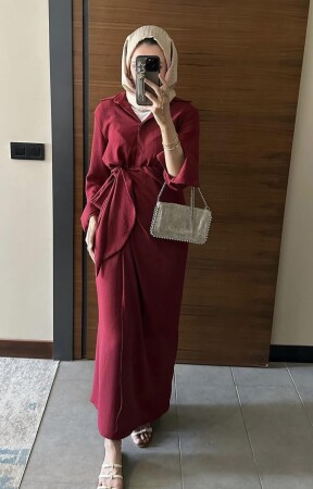 Efil Bağlamalı Elbise - Bordo - Duendeca