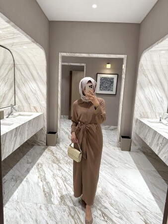 Efil Bağlamalı Elbise - Camel - Duendeca