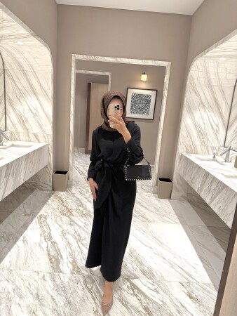 Efil Bağlamalı Elbise - Siyah - Duendeca