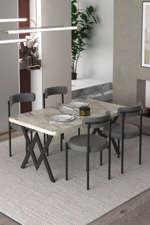 Ege 4 Kişilik Mutfak Masa Takımı -Antrasit Kumaş 70x110 WYemek Masası - Cosargroup