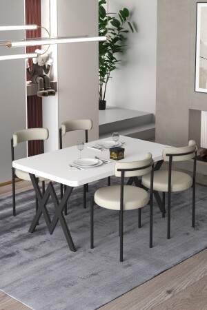 Ege 4 Kişilik Mutfak Masa Takımı -Krem Kumaş 70x110 WYemek Masası - Cosargroup