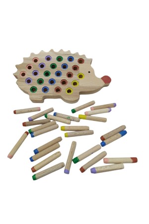 Eğitici Ahşap Oyuncak Kirpi Zihin Geliştirici Boyalı Renk Çeşitli Bul Tak Hayvan Figürü Oyuncak - 1