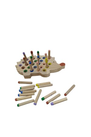 Eğitici Ahşap Oyuncak Kirpi Zihin Geliştirici Boyalı Renk Çeşitli Bul Tak Hayvan Figürü Oyuncak - 2