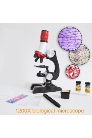 Eğitici Mikroskop Kiti Zoom 100x 400x 1200x Led Işıklı + 12 Adet Biyolojik Örnek Hediye ST1200X - 3
