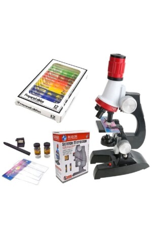 Eğitici Mikroskop Kiti Zoom 100x 400x 1200x Led Işıklı + 12 Adet Biyolojik Örnek Hediye ST1200X - 1