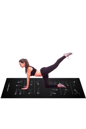 Egzersiz Figürlü Siyah Pilates Ve Yoga Minderi 180x60cm 10mm (((( Direnç Lastiği Hediyeli )))) - 3