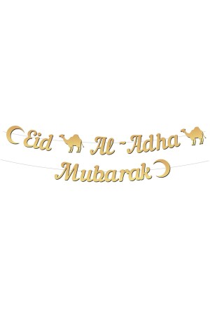 Eid Al - Adha Mubarak Banner mit schriftlicher Kalligraphie in Goldfarbe, 230 x 20 cm, Eid al-Adha-Hängeornament - 3