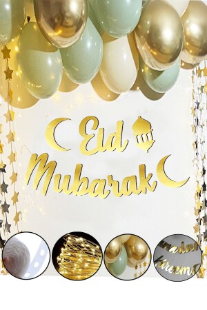 Eid Mubarak Gold Schriftzug Led Ballon Kette Set Arabisch Banner Eid al-Fitr Raumdekoration Dekor 2mt - 2