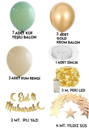 Eid Mubarak Gold Schriftzug Led Ballon Kette Set Arabisch Banner Eid al-Fitr Raumdekoration Dekor 2mt - 4