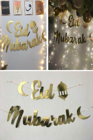 Eid Mubarak Gold Schriftzug Led Ballon Kette Set Arabisch Banner Eid al-Fitr Raumdekoration Dekor 2mt - 6