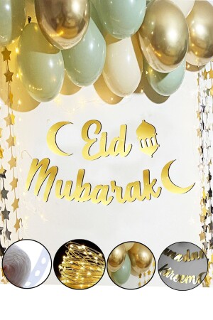 Eid Mubarak Gold Yazı Ledli Balon Zincir Seti Arapça Banner Ramazan Bayramı Oda Süsleme Dekor 2mt - Parti Dolabı