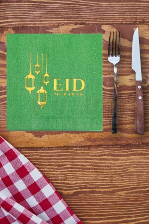 Eid Mubarak Grüngold vergoldete Serviette 16 Stück 16x16 cm Blattgold Eid al-Fitr Religiöses Ornament - Huzur Party Store