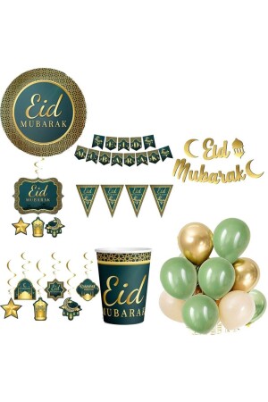 Eid Mubarak Ramazan Temalı Yeşil Renk Ağırlıklı Süsleme Ve Sofra Seti - Partidolu
