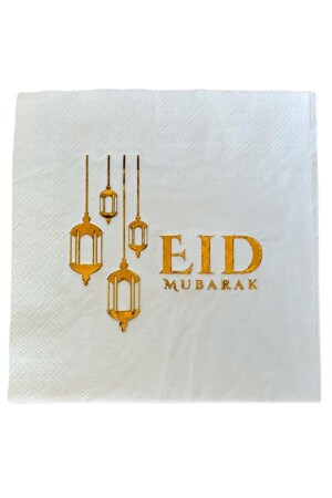 Eid Mubarak Yazılı Gold Yaldızlı Peçete 16lı 16x16 Cm Altın Varaklı Ramazan Bayram Temalı Dini Süsü - 3