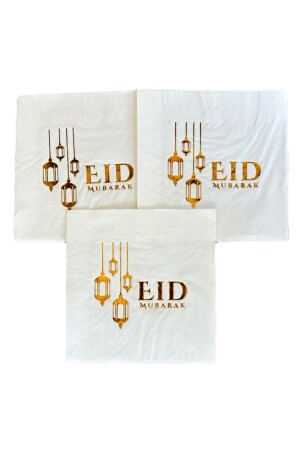 Eid Mubarak Yazılı Gold Yaldızlı Peçete 16lı 16x16 Cm Altın Varaklı Ramazan Bayram Temalı Dini Süsü - 5