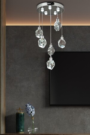 Eine luxuriöse, moderne Pendelleuchte aus kristallisiertem Glas, sechs Power-LED-Kronleuchter, Chrom-Tageslicht-LED-Kronleuchter fico0704 - 2