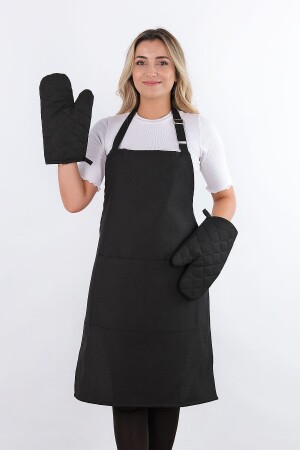 Einfaches Set mit 3 verstellbaren Kleiderbügeln und Taschen, Küchenschürzen-Set (2 Handschuhe), für Chef, Kellner, Café, Barista - 1