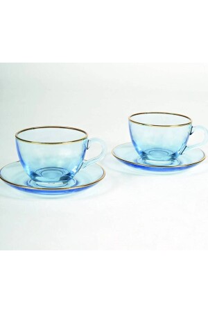 Einfaches Teetassen-Set aus blauem Glas für 2 Personen, 240 ml - 1