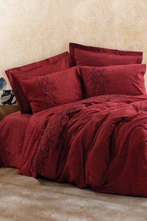 Einfarbiges Doppelbett-Bettbezug-Set Sooty Claret Red 1843p - 1