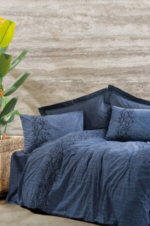 Einfarbiges Doppelbett-Bettbezug-Set Sooty Denim. 1843p - 1