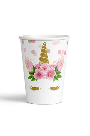 Einhorn-Geburtstags-Teller, Becher, Servietten-Set mit Blumenmotiv für 8 Personen - 6