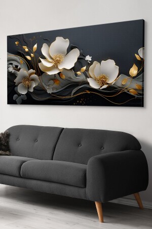 Einteilige Leinwand mit Blumen und Golddetail – Leinwandgemälde - 1