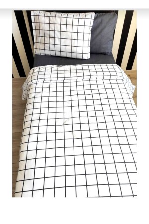 Einzelbett-Bettbezug-Set mit Karomuster, weißer Bettbezug + Kissenbezug, 160 x 215 cm - 1