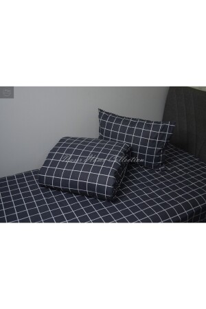 Einzelbett (mittlere Größe), anthrazitfarbenes, kariertes elastisches Laken-Bettbezug-Set, 120 x 200 x 25 cm (versteckter Reißverschluss), K-0120 - 5