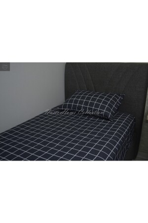 Einzelbett (mittlere Größe), anthrazitfarbenes, kariertes elastisches Laken-Bettbezug-Set, 120 x 200 x 25 cm (versteckter Reißverschluss), K-0120 - 6