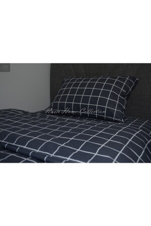 Einzelbett (mittlere Größe), anthrazitfarbenes, kariertes elastisches Laken-Bettbezug-Set, 120 x 200 x 25 cm (versteckter Reißverschluss), K-0120 - 7