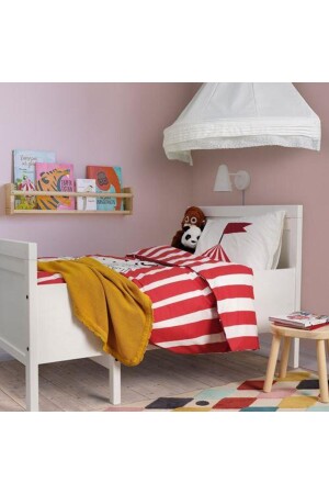 Einzelbettbezug-Set für Kinder, gemustert, 150 x 200/50 x 60 cm, doppelseitig, Meridyendukkan, Rot-Weiß, 892911 - 5