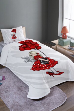 Einzelbettbezug-Set und Tagesdecke mit rotem Luftballon-Motiv für kleine Mädchen - Evpanya