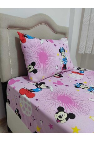 Einzelner rosa Mickey-Mouse-Bettbezug und Bettlaken-Set 123rnevresim - 1