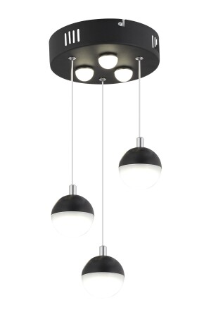 Ekin 3-teilige runde 24 Watt schwarze LED-Schmetterlings-detaillierte moderne Korridor-, Schlafzimmer- und Wohnzimmer-Hängelampe mit LED 4081-03Y-BL - 5