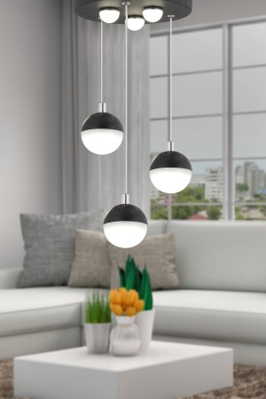 Ekin 3'lü Yuvarlak 24 Watt Siyah Ledli Kelebek Detaylı Modern Koridor, Yatak Odası Salon Sarkıt Led 4081-03Y-BL - 3