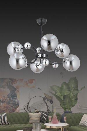 Ekin 6 L Chrom Modern Smoked Globe Glas Pendelleuchte Kronleuchter EKİN 6 L - 2