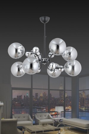 Ekin 8 Li Chrome Modern Smoked Globe Glass Pendelleuchte Kronleuchter EKİN 8 L - 1