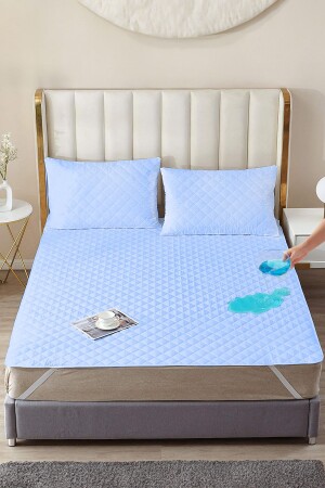 Eko Serisi Açık Mavi Sıvı Su Geçirmez Kapitoneli Yatak Koruyucu Alez Çarşafı Yatak Alezi - Cotonila