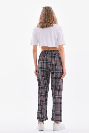 Ekose Baskılı Penye Pamuklu Unisex Relaxed Pijama Altı Gri - 1