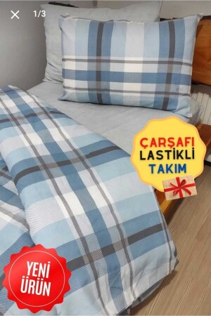 Ekose Desen 4 Parça Lastikli Çarşaflı Tek Kişilik (100X200 CM) Nevresim Takımı EKOSE-NEV - 1