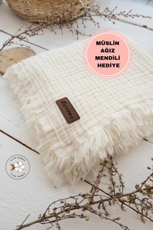 Ekru Müslin Püsküllü 4 Katlı Müslin 110x110cm Pamuksu Yumuşaklık - Pamuk Müslin - Zeypba