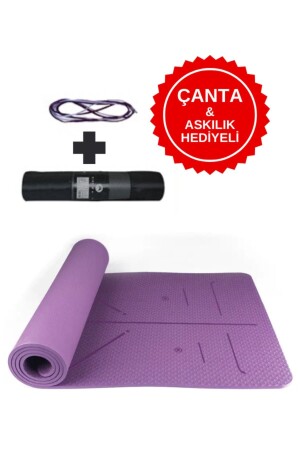 Ekstra Konforlu Yoga Matı - 8mm Kalınlık- Ekolojik Tpe Pilates Egzersiz Minderi Mor - 1