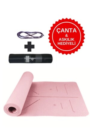 Ekstra Konforlu Yoga Matı - 8mm Kalınlık- Ekolojik Tpe Pilates Egzersiz Minderi Pembe - 1