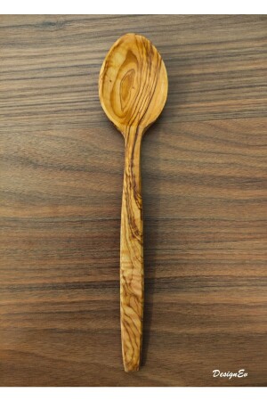 El Işçiliği Doğal Zeytin Ağacı Lüks Ahşap Küçük Boy Servis Kaşığı 25cm 15.10.0874 - DesignEv
