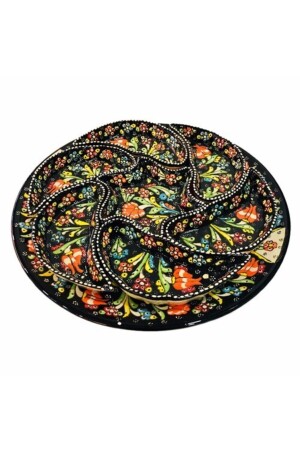 MNZ-Tile Black Embossed Wind Rose (بيد مصنوعة من الطلاء الأسود) وجبة خفيفة/فطور/صوص/صوص صوفي/صوفي للكرب - ÇETİN ÇİNİ