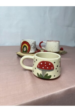 El Yapımı Seramik 3'lü Kahve Kupası Seti 225 ML Seramik Mug Seti - 3