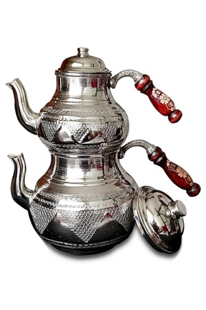 El Yapımı Üzüm Işlemeli Gaziantep Bakır Çaydanlık Takımı 6274085 - 2