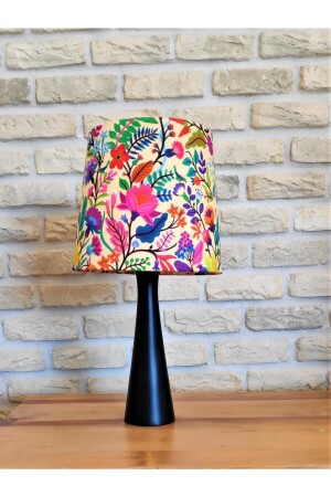 El Yapımı,ahşap Masa Üstü Abajuru( Bahar Desen -siyah) BA63 - Lambada