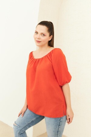 ELASTISCHE BLUSE MIT DUNKELORANGEM KRAGEN - 1